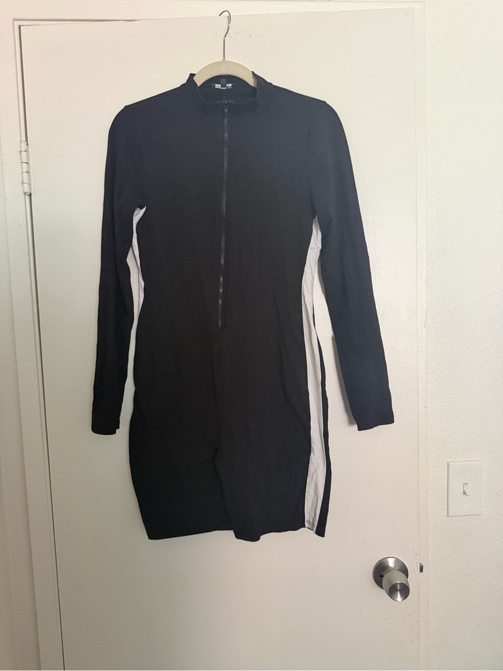 Fashion Nova Black Long Sleeve workout fit with White Side Panels